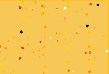 Açık sarı, kristalli turuncu vektör şablonu, daireler, kareler. Renkli daireler, üçgenler, kareler çizilmiş bir resim. İniş sayfası için modern şablon.