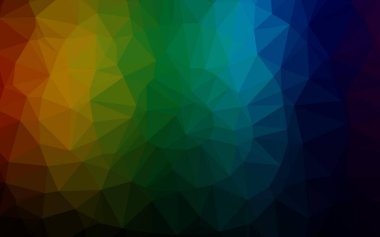 Dark Multicolor, Gökkuşağı vektörü soyut mozaik arka plan. Gradyanı olan üçgen geometrik örnek. İşiniz için yepyeni bir tasarım..