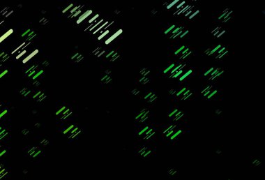 Düz çizgileri olan koyu yeşil vektör arkaplan. Renkli çubuklarla gösterişli soyut çizimler. TV reklamları için arkaplan.