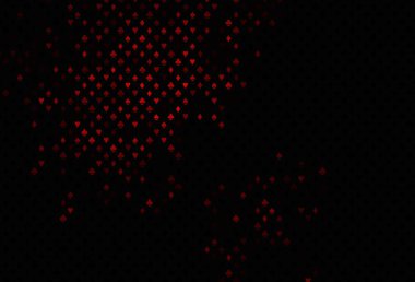 Koyu kırmızı vektör deseni ve kart sembolü. Oyun kartlarının izole sembollerine sahip soyut çizimler. Poker oyunları ve etkinlikler broşürleri için desen.