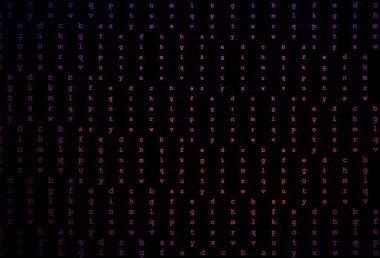 İngilizce sembollerle kaplanmış koyu pembe vektör. ABC İngilizce sembollü modern geometrik çizim. Üniversite reklamınız için akıllıca bir tasarım..