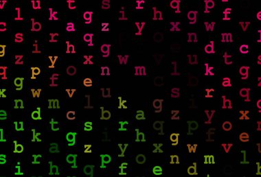 Koyu pembe, ABC karakterli yeşil vektör dokusu. Bulanık tasarım alfabe işaretleriyle basit bir şekilde. Şablon tipografi reklamları için bir arkaplan olarak kullanılabilir.