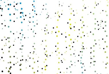 Açık mavi, sarı vektör arkaplanı çizgiler, daireler, eşkenar dörtgenler. Soyut tarzda dekoratif tasarım, çizgiler, noktalar, küplerle. Web siteleri için şablon kullanılabilir.
