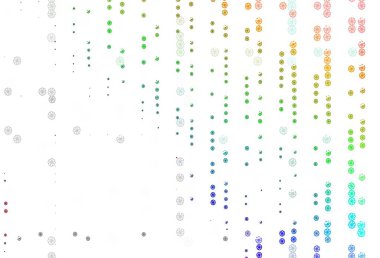 Açık renk, gökkuşağı vektör dokusu ve renkli kar taneleri. Karla kaplanmış bulanık dekoratif tasarım. Reklamınız, posteriniz, afişiniz için yeni yıl tasarımı.