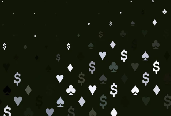 カードのサインが付いているダークグリーンのベクトルの背景 ハート スペード クラブ ダイヤモンドのセットでイラスト ポスター ギャンブルサイトのバナーのためのデザイン — ストックベクタ