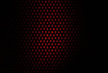 Koyu kırmızı vektör deseni ve kart sembolü. Renkli resimler, kalpler, maça, sinek, elmas. Reklam, poster ve kumar siteleri için tasarım.