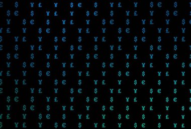 Finansal sembollü koyu mavi, yeşil vektör dokusu. Doların sembolleriyle bulanık tasarım, USD, ABD. Reklamınız, posteriniz, afişiniz için en iyi tasarım..