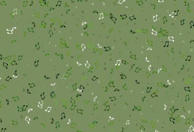 Müzik sembollü açık renkli vektör arkaplanı. Melodi tuşları olan modern soyut çizimler. Okul ilanı, kitapçıklar için şablon.