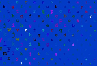 Koyu renkli, ABC karakterli gökkuşağı vektör dokusu. Bulanık tasarım alfabe işaretleriyle basit bir şekilde. Üniversite reklamınız için akıllıca bir tasarım..