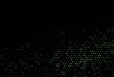 Poker sembollü koyu yeşil vektör şablonu. Kalplerin, maça, sinek ve elmasların bulanık dekoratif tasarımı. Poker oyunları ve etkinlikler broşürleri için desen.