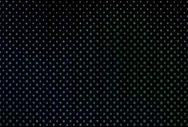 Koyu mavi, iskambil kağıtlı yeşil vektör dokusu. Kupa, maça, sinek ve elmasların olduğu bir resim. Reklam, poster ve kumar siteleri için tasarım.