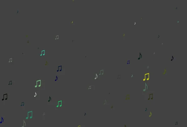 Donkerblauwe Gele Vectorachtergrond Met Muzieksymbolen Geïsoleerde Kleurrijke Muziek Toetsen Abstracte — Stockvector