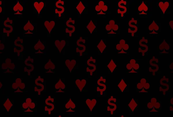 ギャンブルのシンボルでダークレッドベクトルカバー ハート スペード クラブ ダイヤモンドのカラーイラスト ポーカーゲーム イベントのチラシのパターン — ストックベクタ