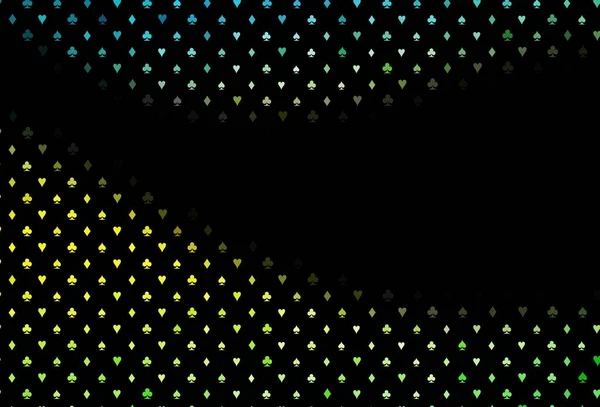濃い緑 黄色のベクトルの背景にカードの記号 ハート スペード クラブ ダイヤモンドのカラーイラスト カジノの名刺用テンプレート — ストックベクタ