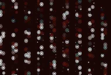 Renkli kar taneleriyle açık kırmızı vektör dokusu. Yılbaşı tarzında parlak renkli resimli kar. Bu kalıp yeni yıl ilanı, broşürler için kullanılabilir.