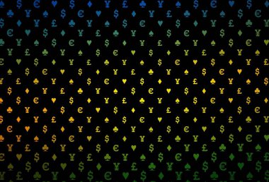 Poker sembollü koyu pembe vektör şablonu. Oyun kartlarının izole sembollerine sahip soyut çizimler. Kumarhanelerin kartvizitleri için şablon.