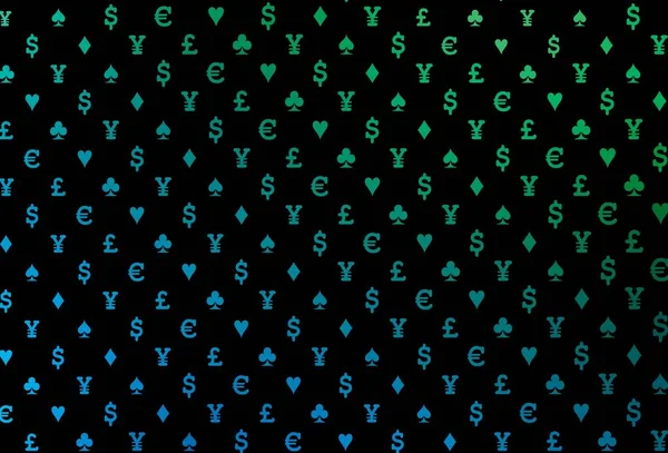 深蓝色 绿色矢量背景和卡片标志 用红心 钻石展示插图 扑克游戏 活动传单的制作模式 — 图库矢量图片