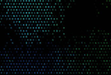 Koyu mavi, ABC karakterli yeşil vektör dokusu. Beyaz arkaplanda gradyanı olan renkli alfabe işaretleri. Bu desen kitaplar için reklam, poster ve afiş olarak kullanılabilir..