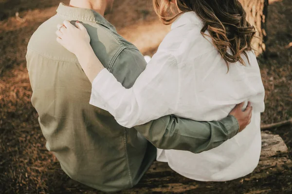 Wedding Couple Sitting Embraced Beach High Quality Photo — Foto de Stock