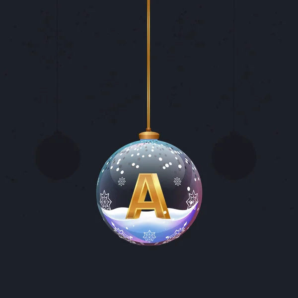 Bola de cristal de juguete de Navidad con una letra 3D dorada B dentro. Decoración del árbol de año nuevo. Elemento para banner de diseño, tarjeta o cualquier publicidad — Archivo Imágenes Vectoriales