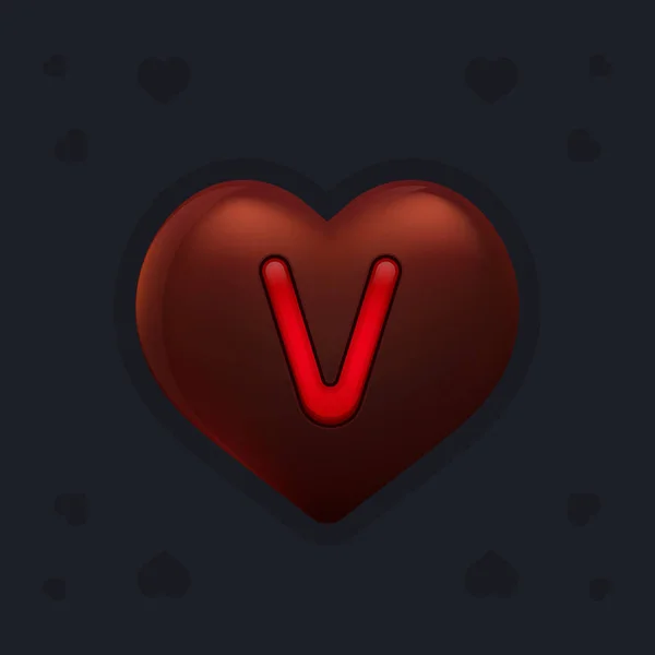 Corazón de chocolate con una carta de mermelada V dentro. Elemento de decoración de día de San Valentín para banner de diseño, tarjeta o cualquier publicidad — Archivo Imágenes Vectoriales
