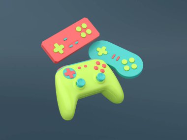 joystick 3 nesil siyah bir arka plan 3D resimleme üzerine dizilmiş.