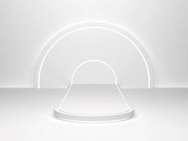 Arka planda beyaz bir sahne var ve sahne 3D uzay çizgisinde saklı ışıklar var..