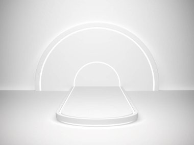 Arka planda beyaz bir sahne var ve sahne 3D uzay çizgisinde saklı ışıklar var..