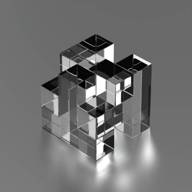 Net kare şekilli bulmacalar bir küp oluşturmak için yan yana yerleştirilir. 3B Hazırlama.