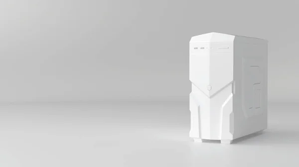 minimalist style white computer case on white scene There is space for placement.3D illustration.