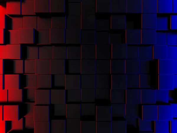 Abstract style background image Is a rectangular and polygonal shape lined up High and low, not the same, gamer style It has red and blue light. 3D Scene.