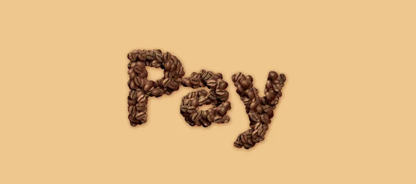 Kávová Zrna Uspořádaná Slově Zaplať — Stock fotografie