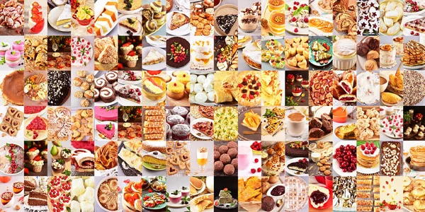 Duży Kolaż Deserami Słodkie Jedzenie Babeczki Ciasta Ciasta Naleśniki Lody — Zdjęcie stockowe