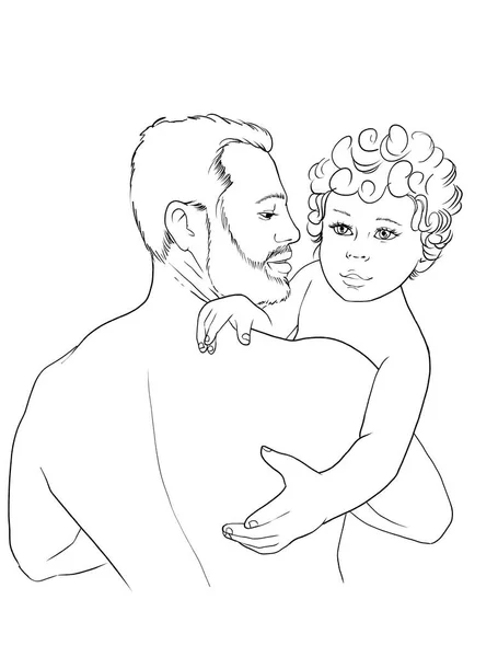 Small Child Arms His Father Man Holds Baby Girl Boy — Foto Stock