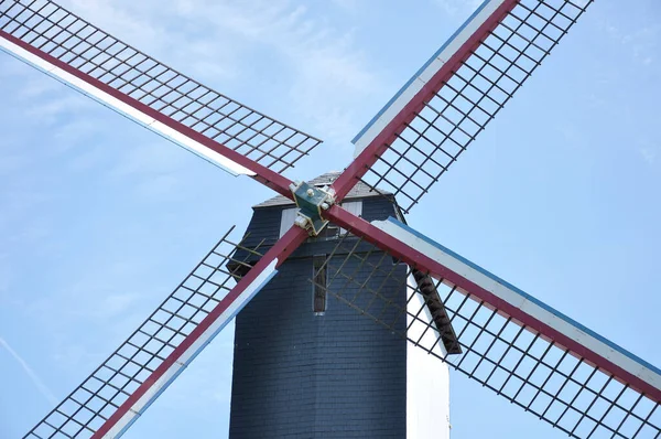 Vista Moinho Vento Que Data Século Xviii Está Localizado Bruges — Fotografia de Stock