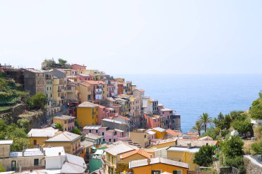 Panorama of Manarola touristic village with colorful houses in Cinque Terre National Park, Liguria, Italy, Europe