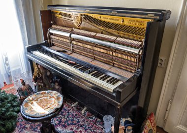 Piano tuning, piano tuner, Piestany, Slovakia.