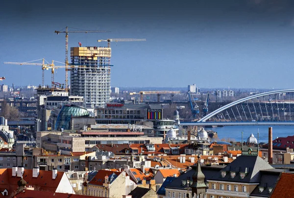 Новое Строительство Eurovea Торговый Центр Мост Аполло Река Дунай Братислава — стоковое фото