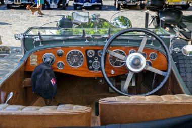 Vintage car, detail, exhibition in Bratislava, 1000 Czech-Slovakian miles, 2022, Slovakia.