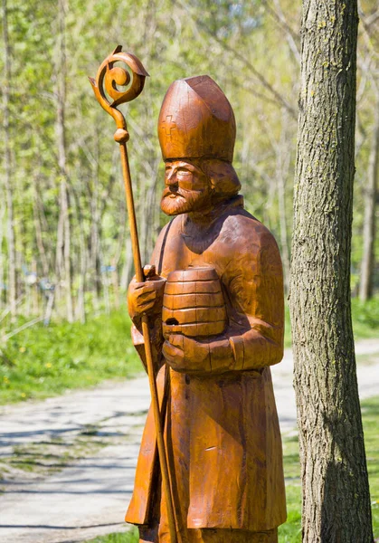 Saint Ambrose Patron Saint Beekeepers Wooden Statue Kalinkovo Slovensko — Stockfoto
