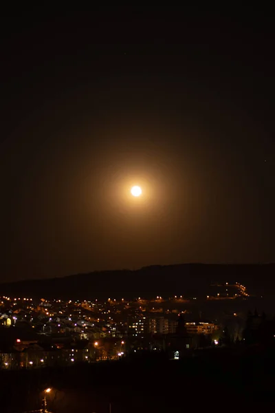 Fool Moon Night Silence Yellow Orange Sky — Stock Fotó