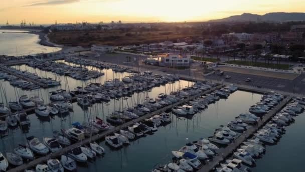 Aerial View Port Yacht Club Moored Yachts Sailboats Overhead View — Stockvideo