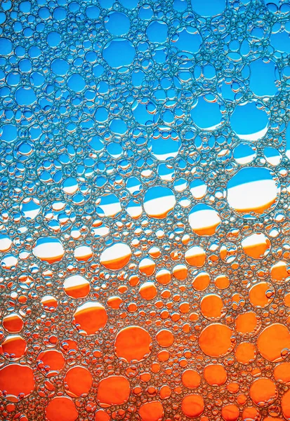 Blaue Und Orangefarbene Blasen Hintergrund Makrotextur Von Schaumblasen — Stockfoto
