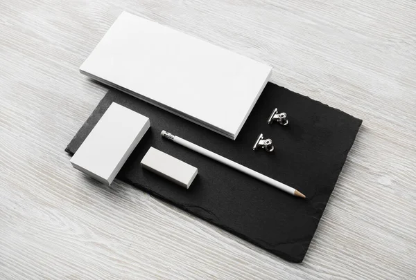 Blanco Huisstijl Sjabloon Stenen Bord Foto Van Blanco Briefpapier Set — Stockfoto