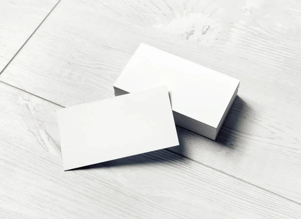 Λευκές Επαγγελματικές Κάρτες Ανοιχτό Ξύλινο Φόντο Mockup Για Την Ταυτότητα — Φωτογραφία Αρχείου