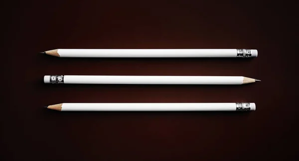 Три Простих Порожніх Олівці Темному Тлі Вид Зверху Плоский Прошарок — стокове фото