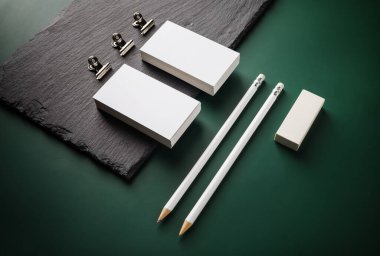 Boş kırtasiye seti fotoğrafı. Şirket kimlik şablonu.