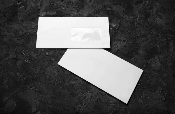 Buste Carta Bianca Sfondo Pietra Nera Lato Anteriore Posteriore Modello — Foto Stock