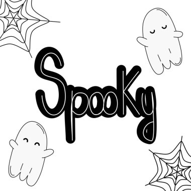 Cadılar Bayramı 'nda çocuklar için ürkütücü kelime vektör illüstrasyonunu çizen sevimli el yazısı.