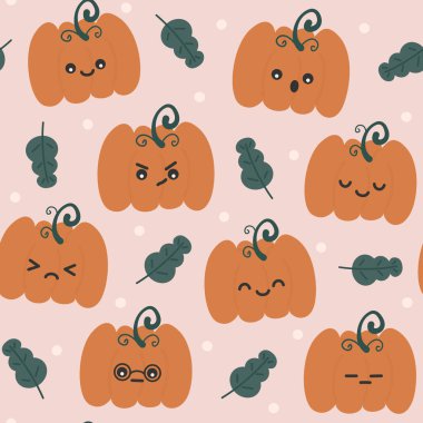 Sevimli çizgi film soyut el çizimi bebek balkabağı karakteri düz bir arka plan çizimi ile kusursuz vektör deseni çizimi